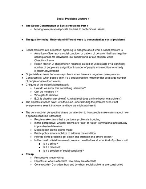 Sociology 3 Lecture Notes Social Problems Lecture 1 The Social