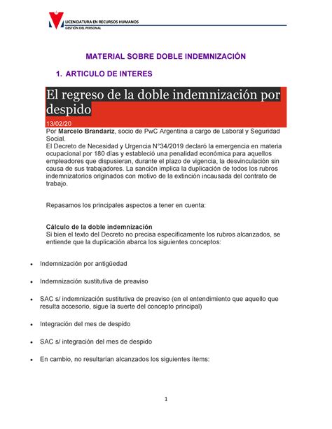 Doble Indemnizacion Resumen Accesible Y Bueno GestiÓn Del Personal Material Sobre Doble