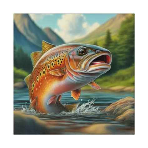 Brown Trout Art Square Canvas - Etsy