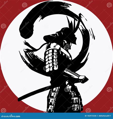 Samurai Standing On Sunrise Silhouette Vector Illustration Stock Vector