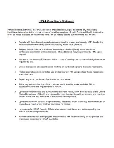 Free 10 Hipaa Compliance Statement Samples In Pdf Doc