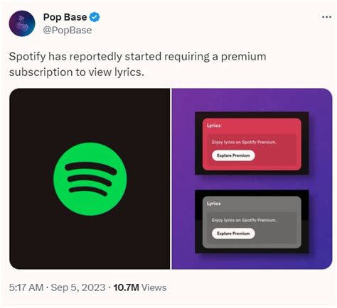 Spotify Lyrics allegedly a Premium feature now