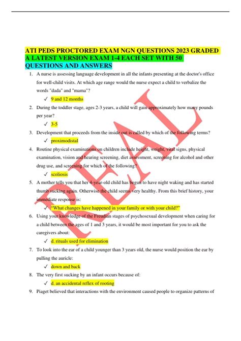 Ati Peds Proctored Exam Ngn Questions Graded A Latest Version Exam