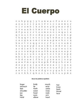 Spanish Body Parts Crossword Puzzle And Wordsearch By World Language