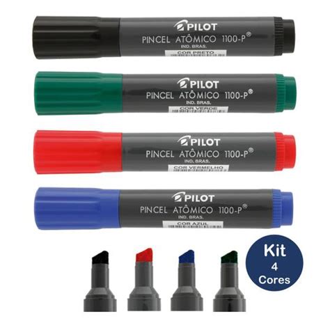 Pincel Atômico Pilot 1100P Kit 4 Cores Marcador Permanente Recarregável