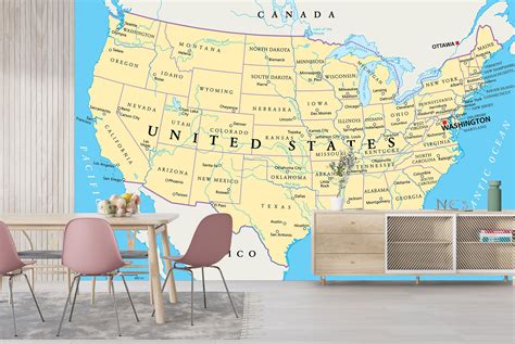 United States Of America Map Wallpaper Wall Mural