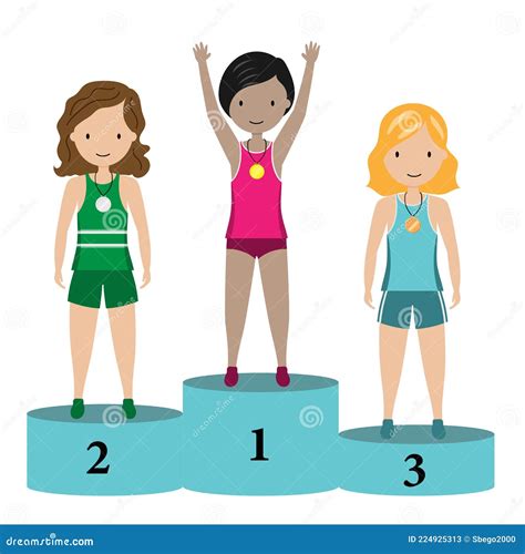 Female Athletes on the Podium. Olympics Cartoon Stock Vector - Illustration of people, podium ...