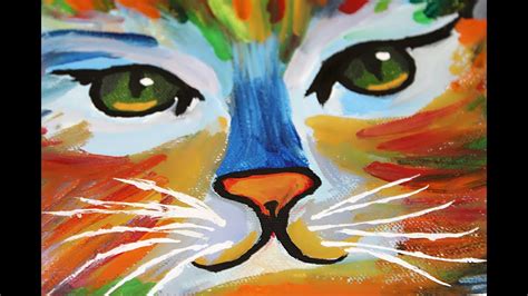 How To Paint A Colorful Cat Canvas Painting Acrylic Art Youtube