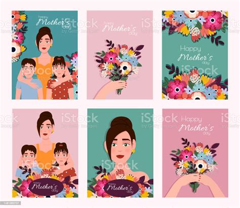 Happy Mother Day Greeting Cards Set Stock Illustration Download Image Now Adult Banner