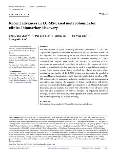 Recent Advances In Lc‐ms‐based Metabolomics For Clinical Biomarker