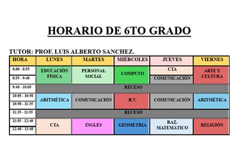 Horario 6to Grado Pdf