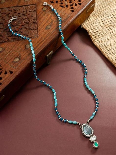 NK 4329 Traditional Classic Handmade Sky Blue Moti Mala Set For Women