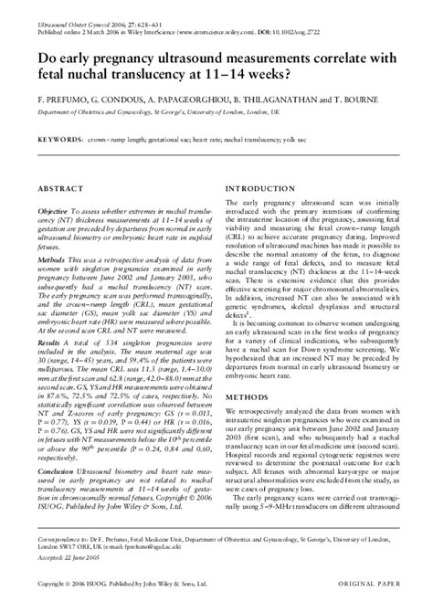 Do Early Pregnancy Ultrasound Measurements Correlate With Fetal Nuchal