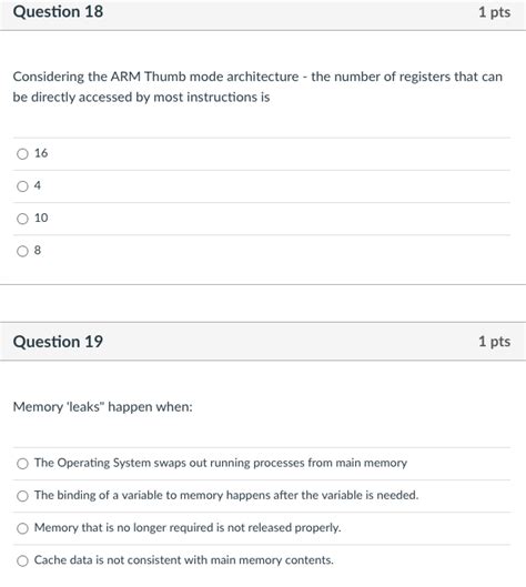 Solved Question 18 1 Pts Considering The Arm Thumb Mode