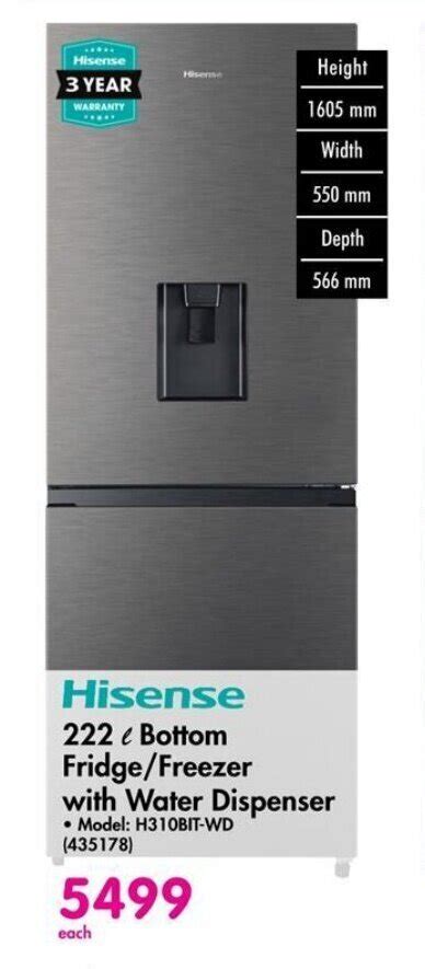 Hisense L Bottom Fridge Freezer With Water Dispenser Offer At Makro