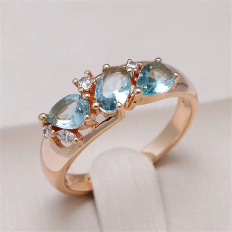 Kinel Neue Blau Nat Rliche Zirkon Ring F R Frauen Geometrie 585 Rose