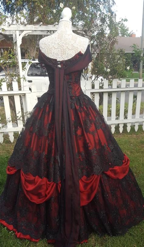 Gothic Wedding Belle Red Black Lace Fantasy Gown Upscale Etsy In 2021