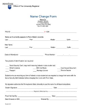 Fillable Online Registrar Psu Name Change Form Office Of The