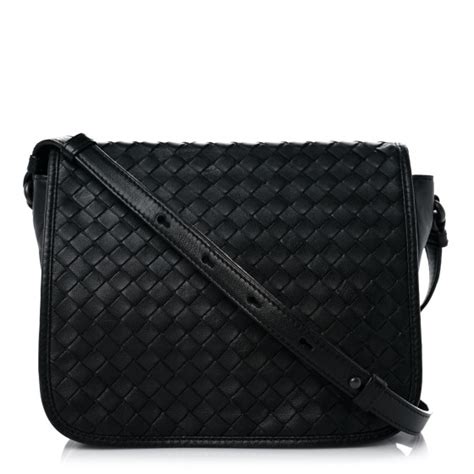 BOTTEGA VENETA Nappa Intrecciato Flap Crossbody Black 1074742