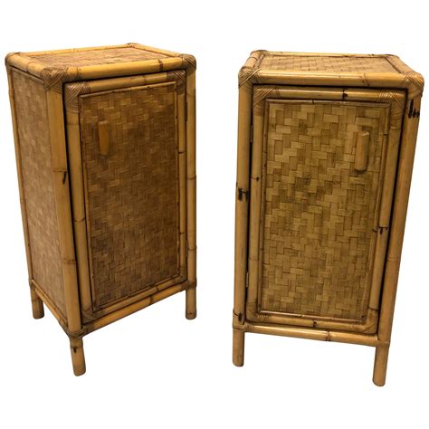 Pair Of Italian Midcentury Bamboo And Rattan Nightstands Or Side Tables