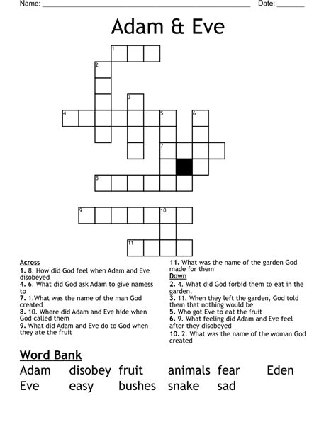 Adam And Eve Crossword Puzzle Wordmint