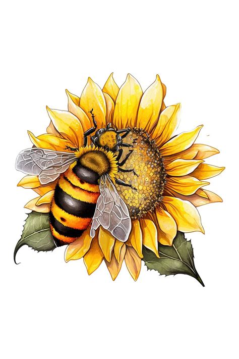 Sunflower And Bee Подсолнух и пчела Png Bumble Bee Art Bee