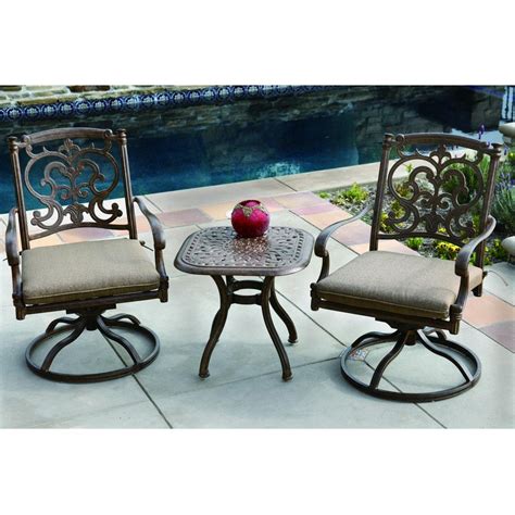 Darlee Santa Barbara 3 Piece Cast Aluminum Patio Bistro Set With Swivel Rockers Antique Bronze