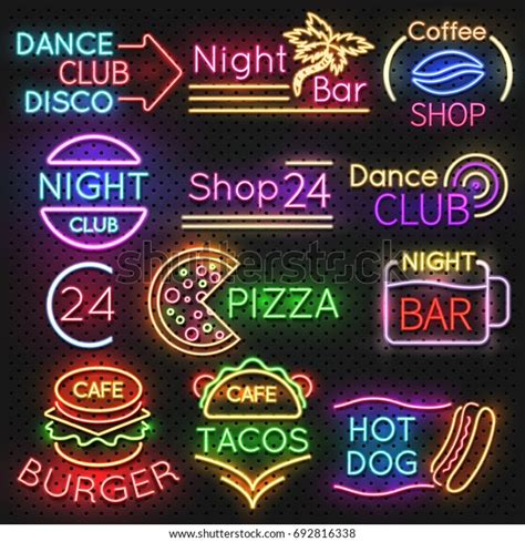 Bright Roadside Neon Signs Fast Food Stock Vector (Royalty Free) 692816338