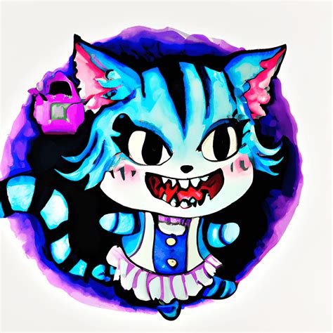 Cheshire Cat Kawaii Chibi Cartoon Aquarell · Creative Fabrica