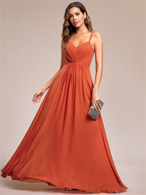 Pleated Chiffon Spaghetti Straps Bridesmaid Dress With Lace Open Back