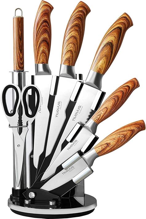 Sharp Kitchen Knife Set Rotating Pcs Stainless Steel Knife Block