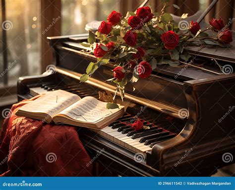 Piano Music Script with Rose Stock Illustration - Illustration of life ...