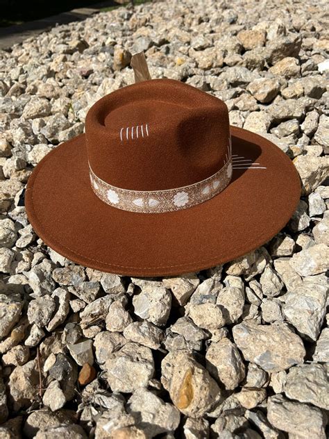 Brown Fedora Wide Brim Vegan Felt Rancher Hat Flat Brim Etsy