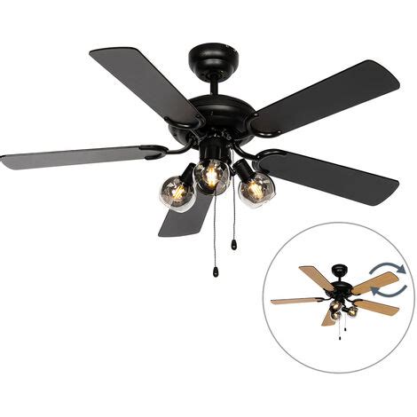 QAZQA mistral Ventilateur de plafond 3 lumière Ø 107 5 cm Noir