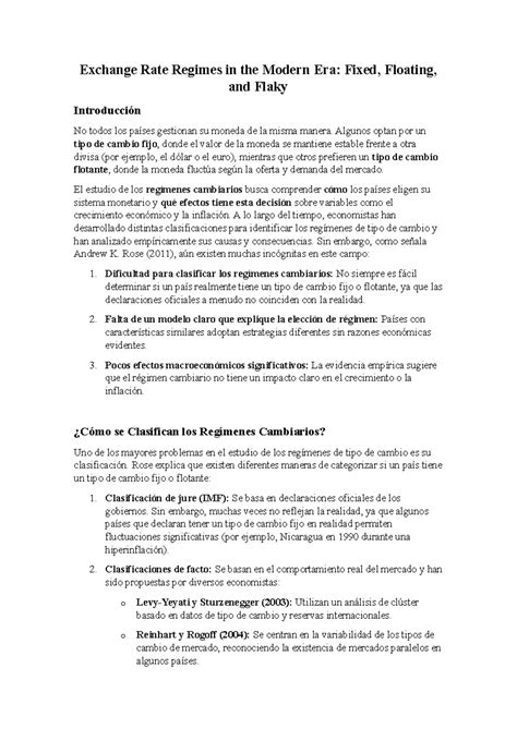 Regímenes Cambiarios en la Era Moderna: Fijos, Flotantes y Flaky