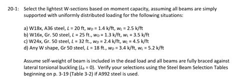 Solved 20 1 Select The Lightest W Sections Based On Moment Chegg