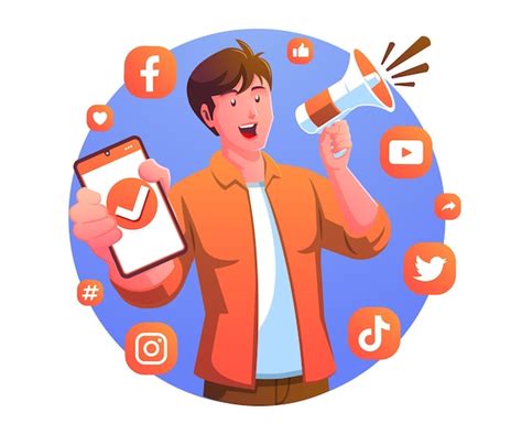 Concepto De Marketing En Redes Sociales Con Un Hombre Que Sostiene Un