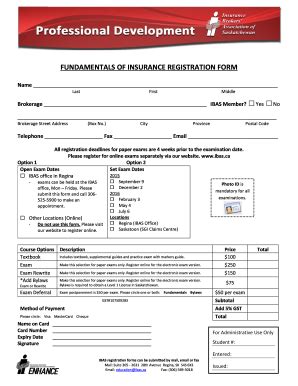 Fillable Online Ibas Fundamentals Of Insurance Registration Form Ibas