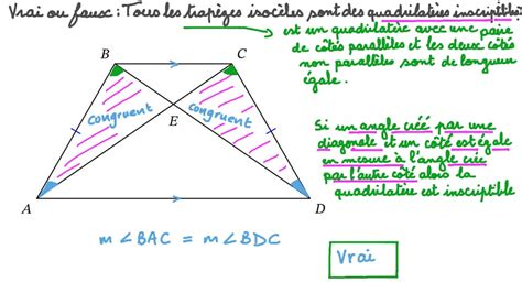 Vidéo question Déterminer si un trapèze isocèle est un quadrilatère