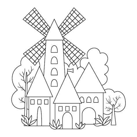 Premium Vector Vector Coloring Page Medieval Village Icon With