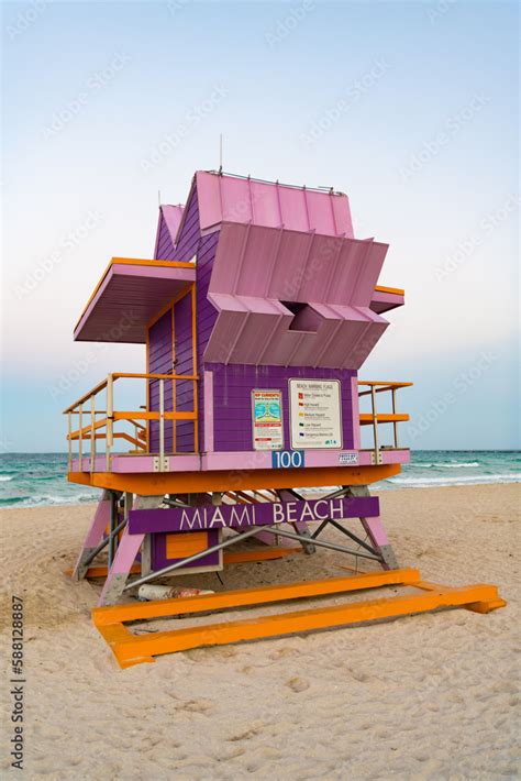 Pink Lifeguard At Miami Beach Lifeguard At Miami Beach In Summer