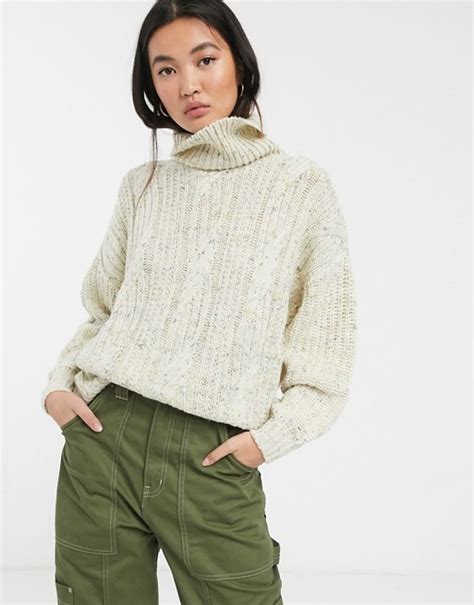 Monki Cable Knit Roll Neck Sweater In Off White Asos Sweaters Roll