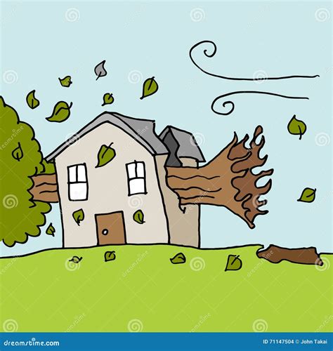 Tree Falling On House On A Windy Day Vector Illustration ...