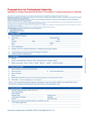 Fillable Online Icsi Proposal Form Professional Indemnity Insurance For