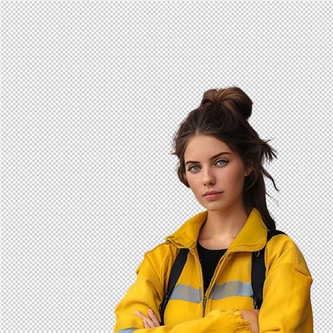 Premium Psd A Woman Wearing A Yellow Jacket With Her Arms Crossed