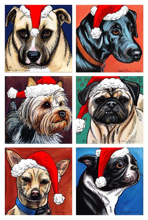 Dog Christmas Card Painting by Katherine Plumer - Pixels