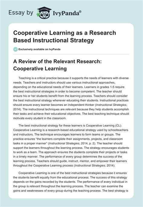 Cooperative Learning As A Research Based Instructional Strategy 1431