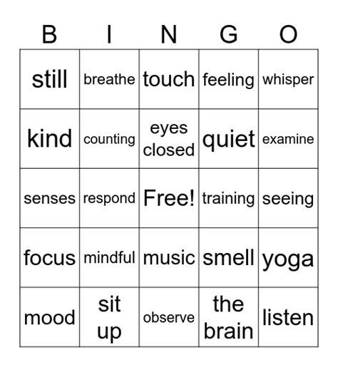 Mindfulness Bingo Card