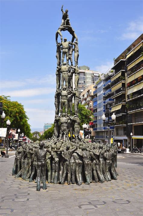 Els Castellers Monument Pyramid Of People Tarragona Spain Editorial