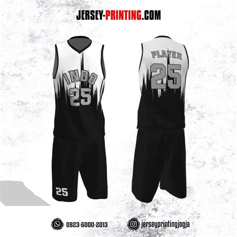 Jersey Basket Hitam Putih Motif Brush Jersey Printing Bikin Jersey